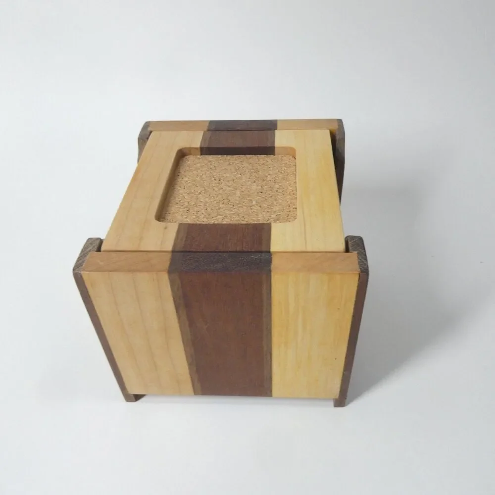 Handmade Wooden Coasters Set 6 w/Holder Handcrafted Signed Artisan Woodworking - Picture 3 of 10